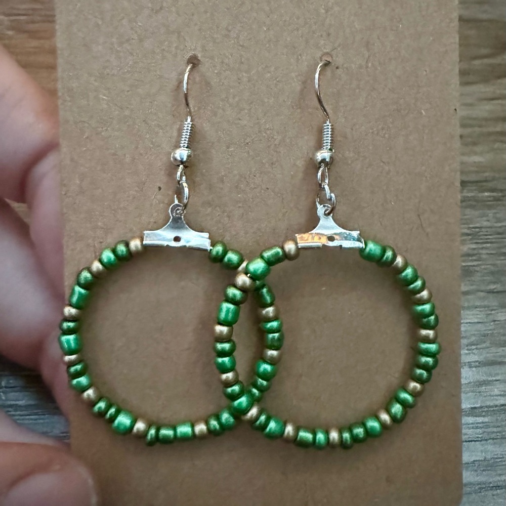 Green Seed Bead Earrings